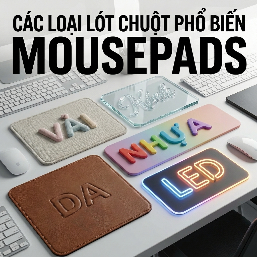 Các loại lót chuột phổ biến hiện nay: vải, kính, nhựa, da, LED