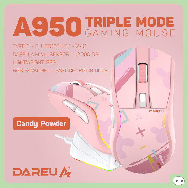 CHUỘT DAREU A950 3 MODE RGB CANDY POWDER