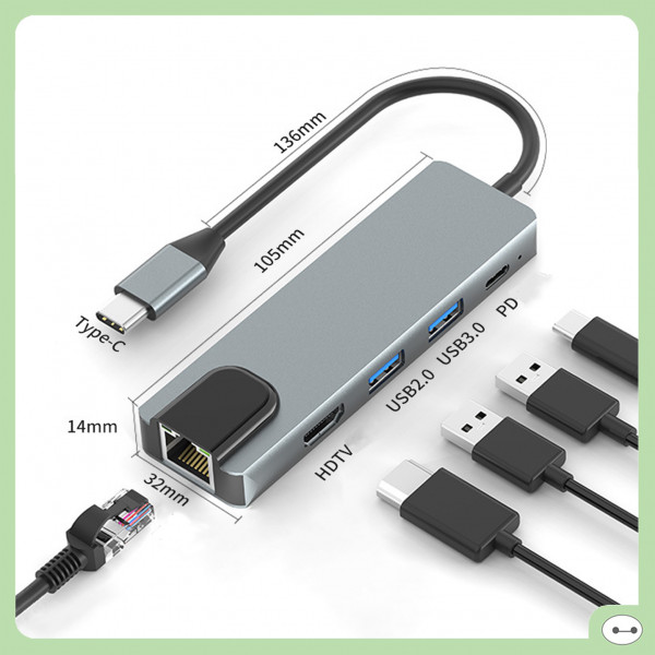 BỘ CHIA USB TYPE C 3.0 NHÔM 5 IN 1 LDH-5T