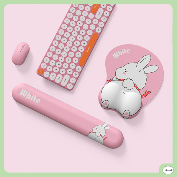 COMBO LÓT CHUỘT 3D + KÊ TAY BÀN PHÍM SILICON WHITE BUNNY