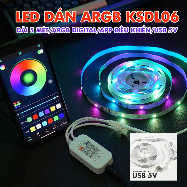 BỘ DÂY LED DÁN ARGB KSDL07 (DÀI 5 MÉT/ARGB DIGITAL/APP ĐIỀU KHIỂN/USB 5V)