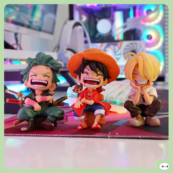 BỘ 3 MÔ HÌNH LUFFY - ZORO - SANJI AI CHIBI NGỒI 13CM