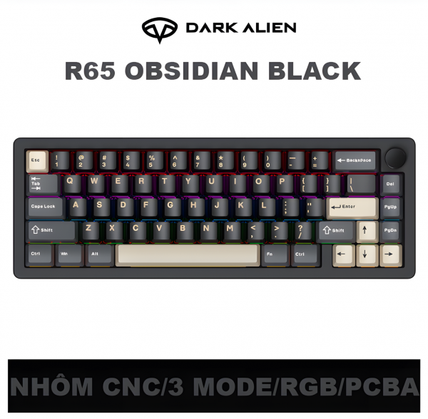 BÀN PHÍM CƠ DARK ALIEN R65 CNC MULTI MODES OBSIDIAN BLACK PHIMON V3 SWITCH