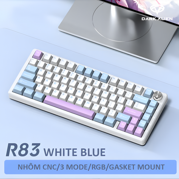 BÀN PHÍM CƠ DARK ALIEN R83 CNC MULTI MODES WHITE BLUE PHIMON V3 SWITCH