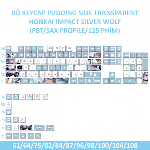 BỘ KEYCAP PUDDING SIDE TRANSPARENT HONKAI SILVER WOLF (PBT/SAX PROFILE/125 PHÍM)