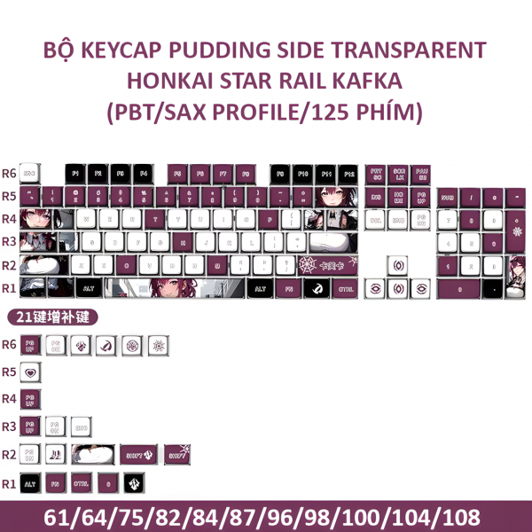 BỘ KEYCAP PUDDING SIDE TRANSPARENT HONKAI KAFKA (PBT/SAX PROFILE/125 PHÍM)