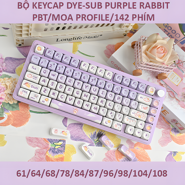 BỘ KEYCAP DYE-SUB PURPLE RABBIT (PBT/MOA PROFILE/142 PHÍM)