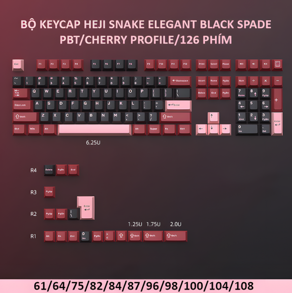 BỘ KEYCAP HEJI SNAKE ELEGANT BLACK SPADE (PBT/CHERRY PROFILE/126 PHÍM)