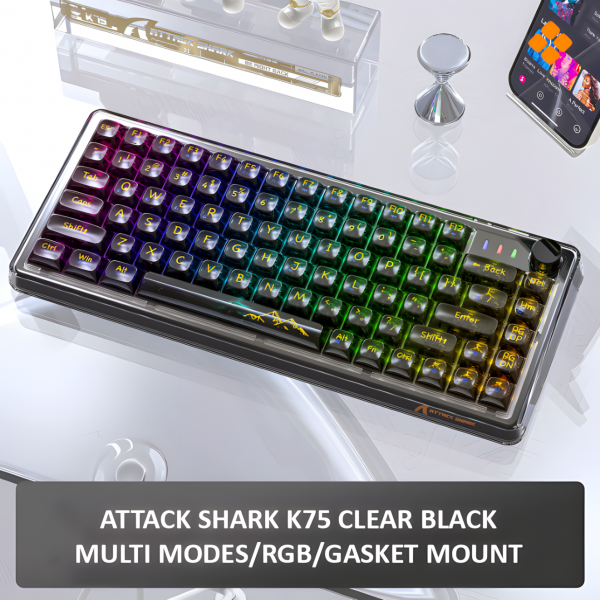 BÀN PHÍM CƠ ATTACK SHARK K75 MULTI MODES CLEAR BLACK ATK GLASS SWITCH