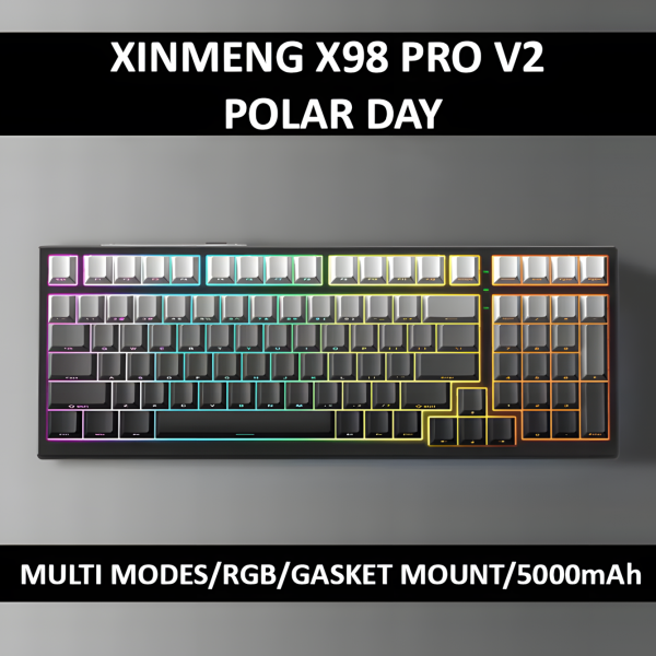 BÀN PHÍM CƠ XINMENG X98 PRO V2 MULTI MODES POLAR DAY WHITE JADE SWITCH