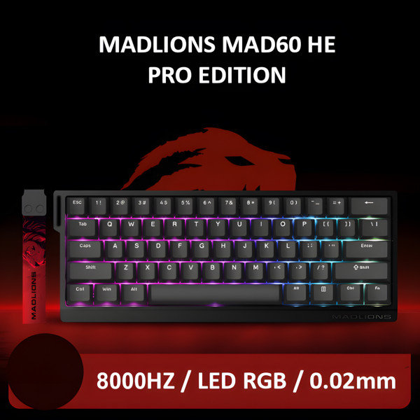 BÀN PHÍM CƠ MADLIONS MAD60 BLACK PRO EDITION YELLOW MAGNETIC SWITCH (RAPID TRIGGER/8000HZ/RGB)