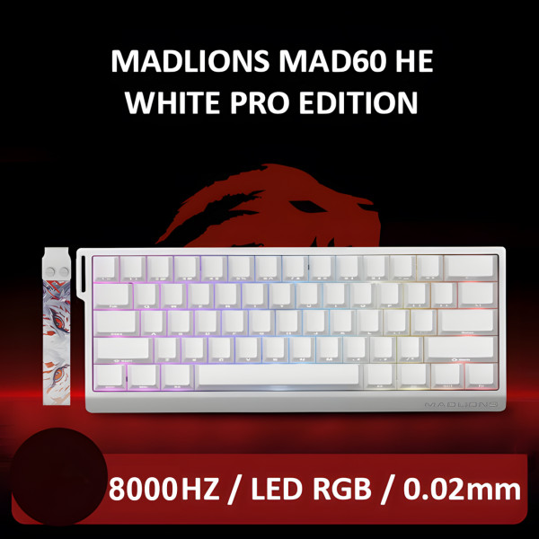 BÀN PHÍM CƠ MADLIONS MAD60 WHITE PRO EDITION YELLOW MAGNETIC SWITCH (RAPID TRIGGER/8000HZ/RGB)