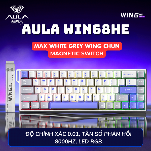 BÀN PHÍM CƠ AULA WIN68HE MAX WHITE GREY WING CHUN MAGNETIC SWITCH