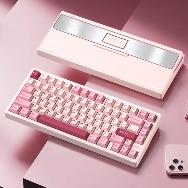 BÀN PHÍM CƠ PMO WAVE75 ROSE PINK SNOW BLUE SWITCH (SPRAY/FR4 PLATE/TẠ THÉP/8000mAh)