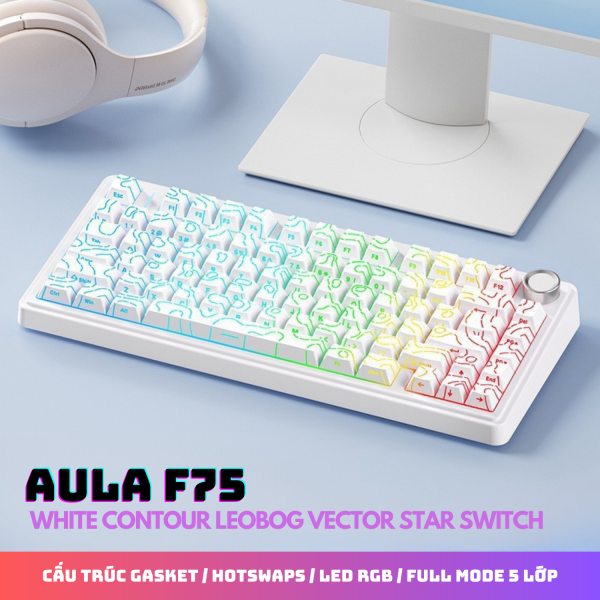 BÀN PHÍM CƠ AULA F75 WHITE CONTOUR LEOBOG VECTOR STAR SWITCH