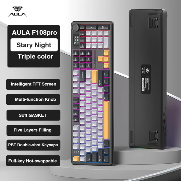 BÀN PHÍM CƠ AULA F108 PRO BLACK GOLD WIND SPIRIT SWITCH