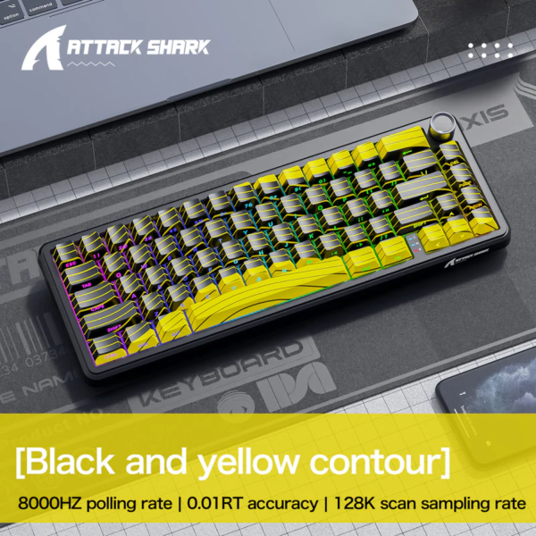 BÀN PHÍM CƠ ATTACK SHARK X65HE PRO MULTI MODES 8K BLACK YELLOW CONTOUR MAGNETIC AMBER SWITCH