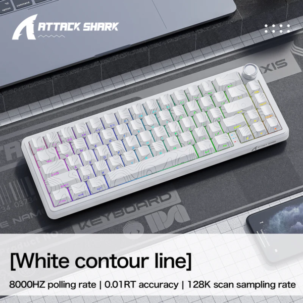 BÀN PHÍM CƠ ATTACK SHARK X65HE PRO MULTI MODES 8K WHITE CONTOUR MAGNETIC AMBER SWITCH