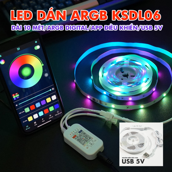 BỘ DÂY LED DÁN ARGB KSDL11 (DÀI 10 MÉT/ARGB DIGITAL/APP ĐIỀU KHIỂN/USB 5V)