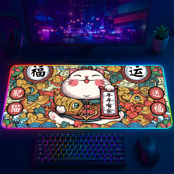LÓT CHUỘT LED RGB 80×30 MÈO THẦN TÀI