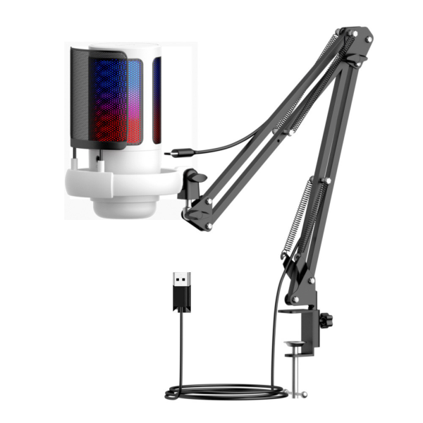 MICROPHONE SHOUFEI ME6S RGB TRẮNG BẢN KẸP BÀN