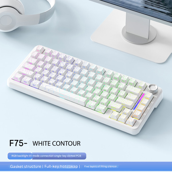 BÀN PHÍM CƠ FREE WOLF F75 MULTI MODES WHITE CONTOUR SILVER MOON SWITCH