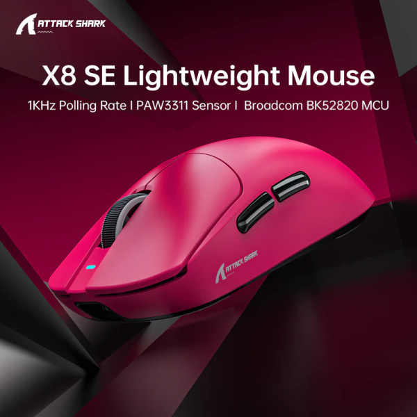 CHUỘT ATTACK SHARK X8SE MULTI MODES BERRY RED (PAW3311/55G)