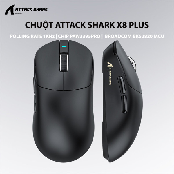CHUỘT ATTACK SHARK X8 PLUS MULTI MODES ĐEN (PAW3395PRO/55G)