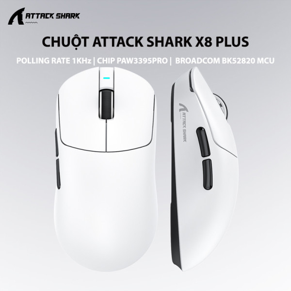 CHUỘT ATTACK SHARK X8 PLUS MULTI MODES TRẮNG (PAW3395PRO/55G)
