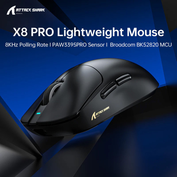 CHUỘT ATTACK SHARK X8 PRO 8K MULTI MODES ĐEN (PAW3395PRO/55G)