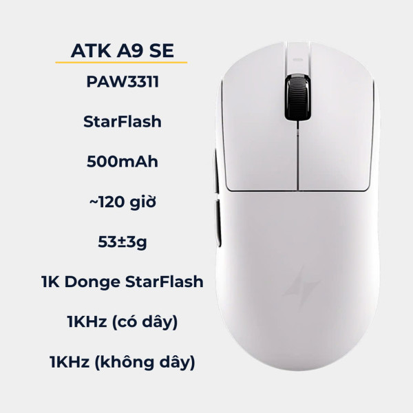 CHUỘT ATK A9 SE X NEARLINK MULTI MODES TRẮNG (PAW3311/53G)