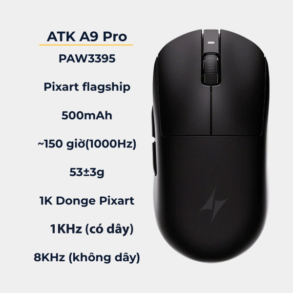 CHUỘT ATK A9 PRO 8K MULTI MODES ĐEN (PAW3395/53G)