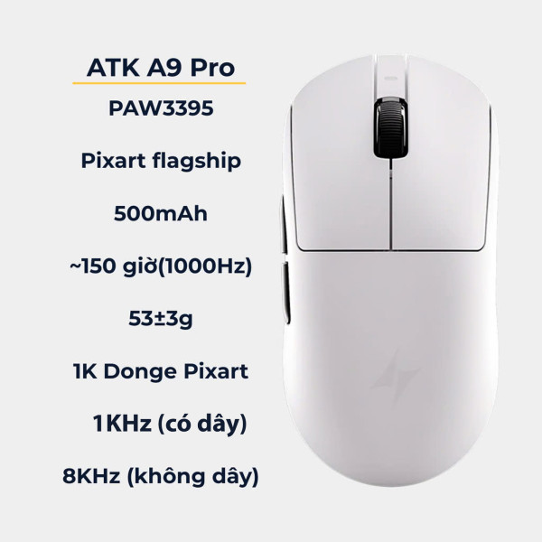 CHUỘT ATK A9 PRO 8K MULTI MODES TRẮNG (PAW3395/53G)