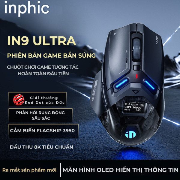 CHUỘT INPHIC IN9 ULTRA MULTI MODES 8KHz ĐEN (PAW3950 / MÀN HÌNH)