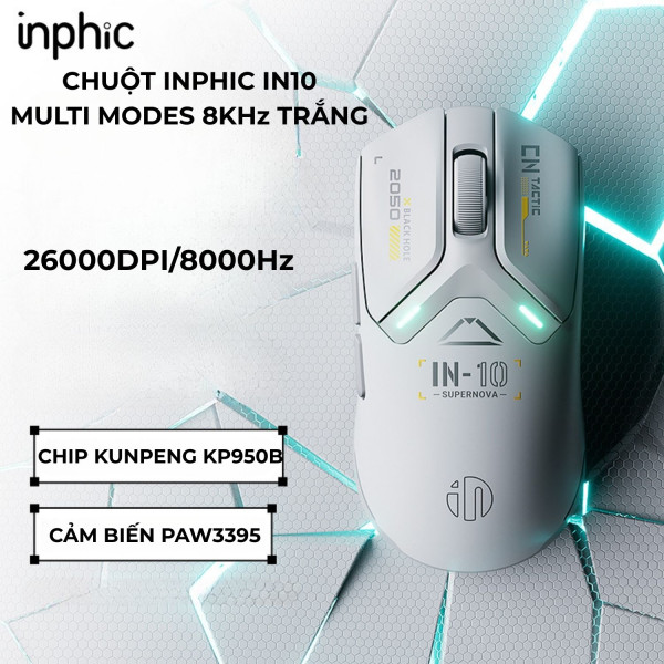 CHUỘT INPHIC IN10 MULTI MODES 8KHz TRẮNG (PAW3395/60g)