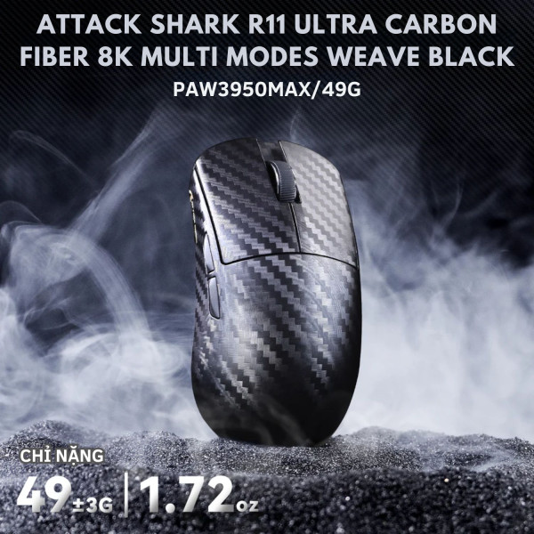 CHUỘT ATTACK SHARK R11 ULTRA CARBON FIBER 8K MULTI MODES WEAVE BLACK (PAW3950MAX/39G)
