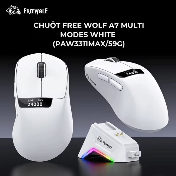 CHUỘT FREE WOLF A7 MULTI MODES WHITE (PAW3311MAX/59G)