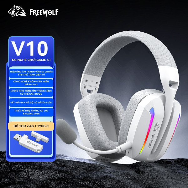 TAI NGHE FREE WOLF V10 ULTRA LIGHT MULTI MODES TRẮNG