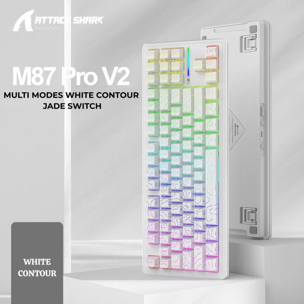 BÀN PHÍM CƠ ATTACK SHARK M87 PRO V2 MULTI MODES WHITE CONTOUR JADE SWITCH