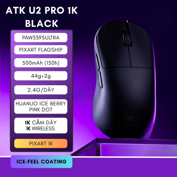 CHUỘT ATK U2 PRO 1K MULTI MODES BLACK (PAW3395ULTRA/44G)