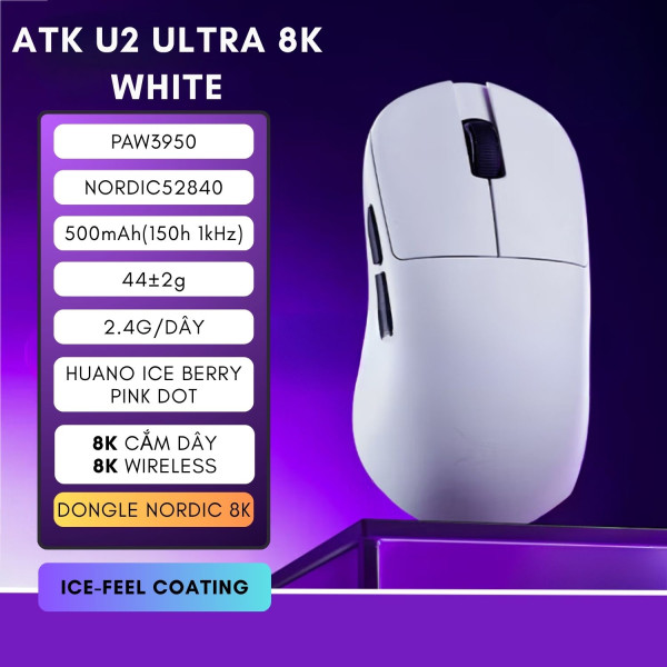 CHUỘT ATK U2 ULTRA 8K MULTI MODES WHITE (PAW3950/44G)