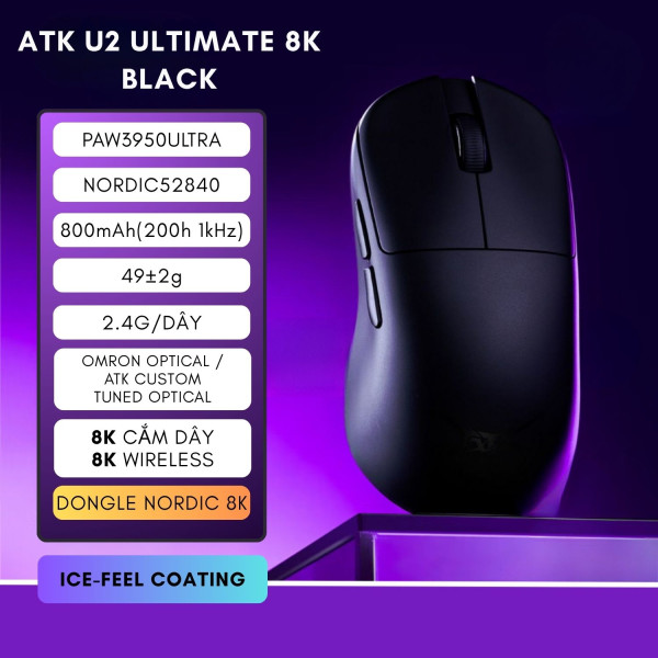 CHUỘT ATK U2 ULTIMATE 8K MULTI MODES BLACK (PAW3950ULTRA/49G)