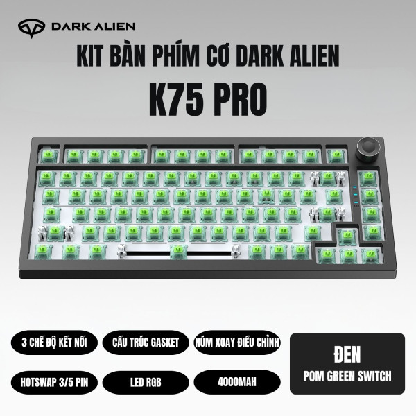 KIT BÀN PHÍM CƠ DARK ALIEN K75 PRO ĐEN POM GREEN SWITCH
