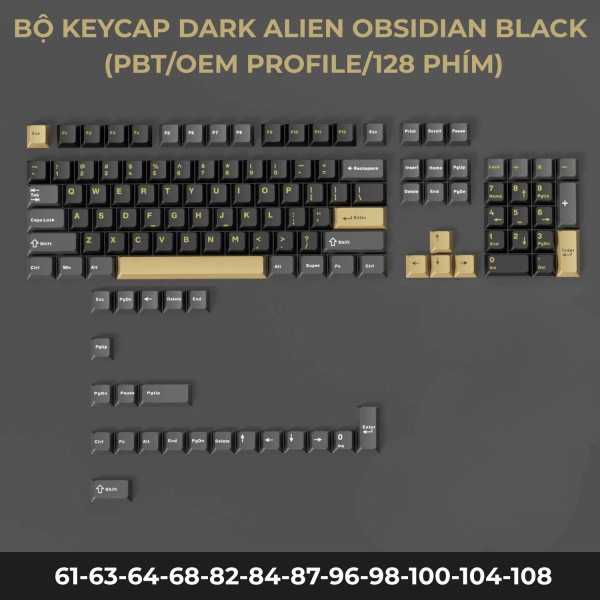 BỘ KEYCAP DARK ALIEN OBSIDIAN BLACK (PBT/OEM PROFILE/128 PHÍM)