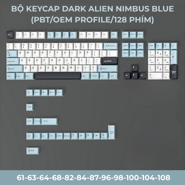 BỘ KEYCAP DARK ALIEN NIMBUS BLUE (PBT/OEM PROFILE/128 PHÍM)