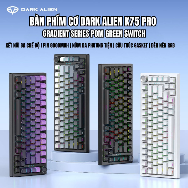 BÀN PHÍM CƠ DARK ALIEN K75 PRO GRADIENT SERIES POM GREEN SWITCH