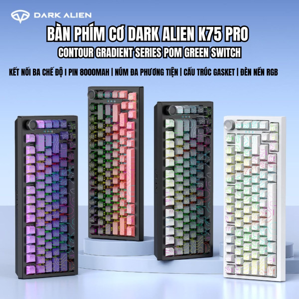 BÀN PHÍM CƠ DARK ALIEN K75 PRO CONTOUR GRADIENT SERIES POM GREEN SWITCH