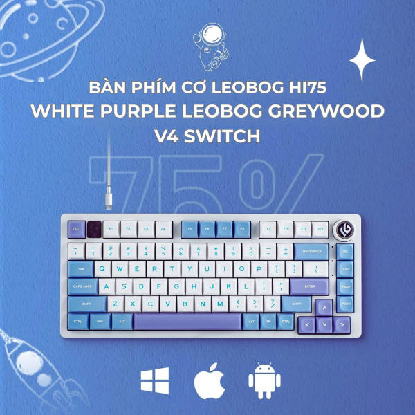 BÀN PHÍM CƠ LEOBOG HI75 WHITE PURPLE LEOBOG GREYWOOD V4 SWITCH