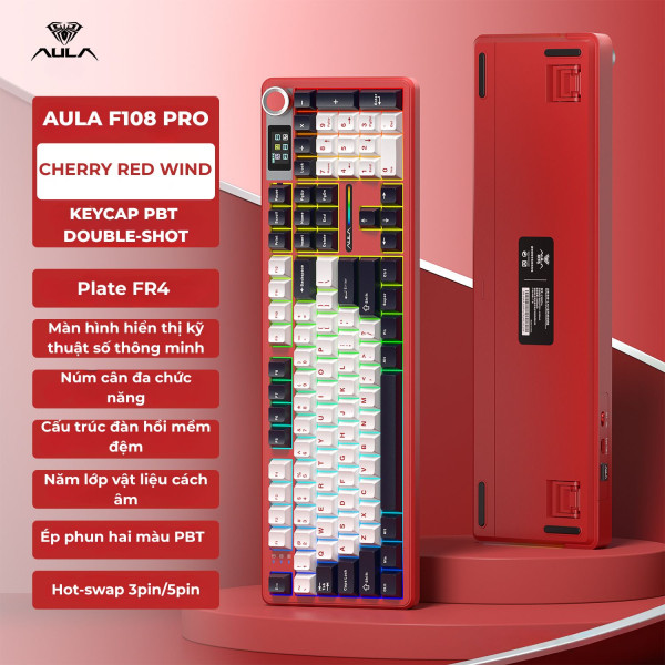 BÀN PHÍM CƠ AULA F108 PRO CHERRY RED WIND SPIRIT SWITCH