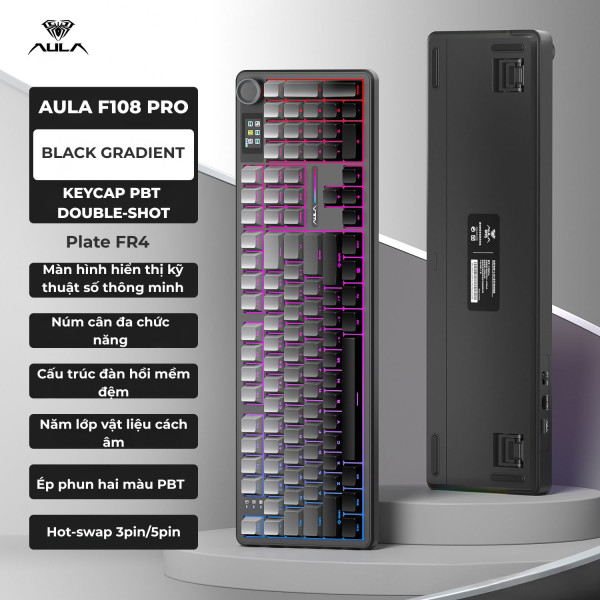 BÀN PHÍM CƠ AULA F108 PRO BLACK GRADIENT WIND SPIRIT SWITCH